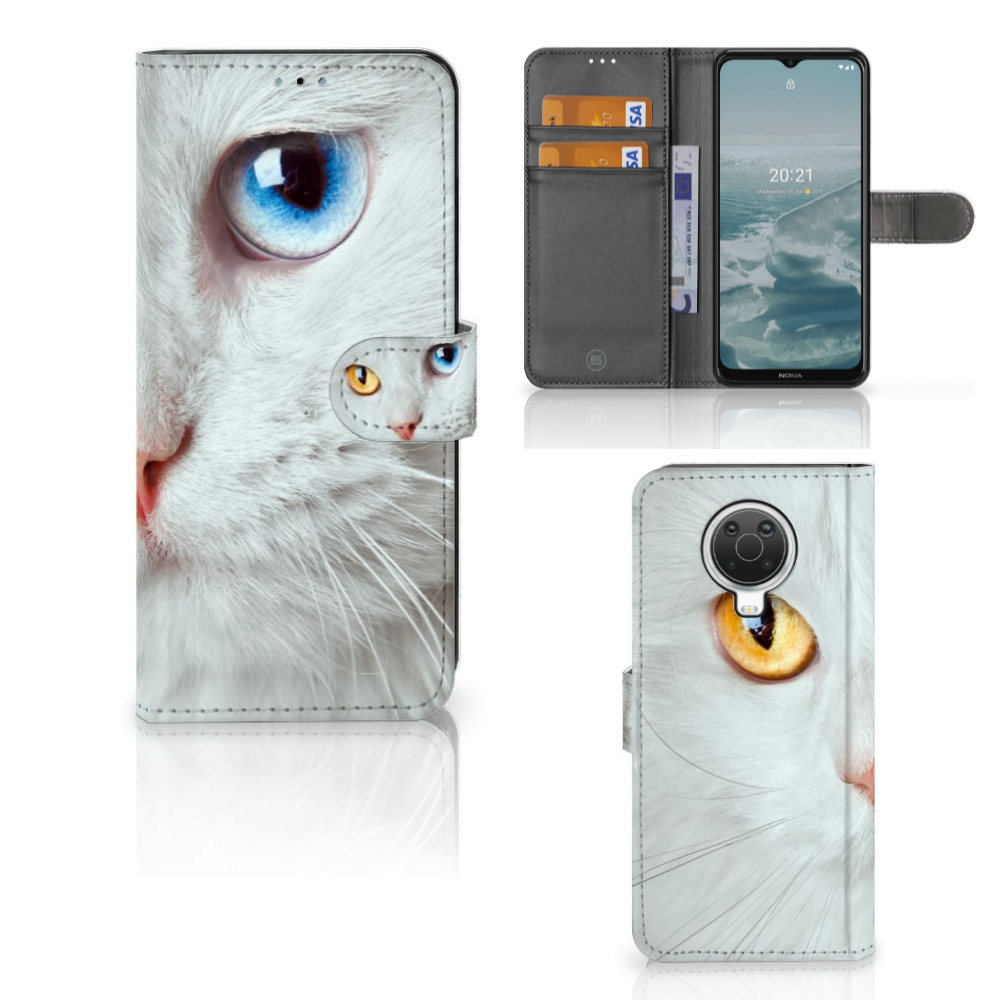 Nokia G10 | G20 Telefoonhoesje met Pasjes Witte Kat