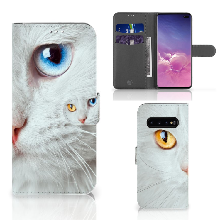 Samsung Galaxy S10 Plus Telefoonhoesje met Pasjes Witte Kat