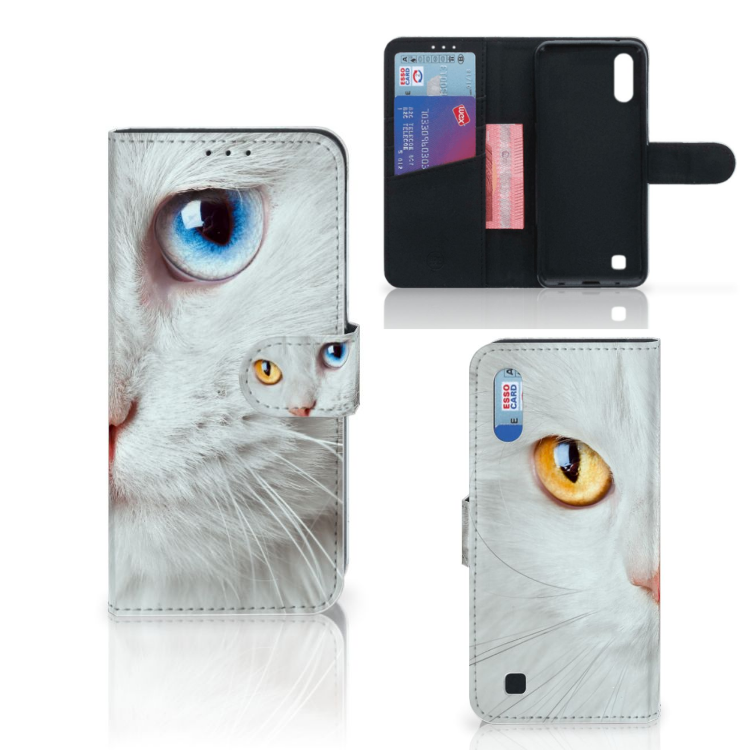 Samsung Galaxy M10 Telefoonhoesje met Pasjes Witte Kat