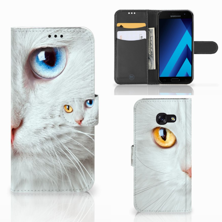 Samsung Galaxy A5 2017 Telefoonhoesje met Pasjes Witte Kat