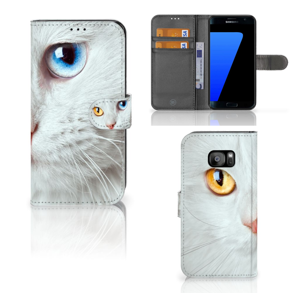 Samsung Galaxy S7 Edge Telefoonhoesje met Pasjes Witte Kat