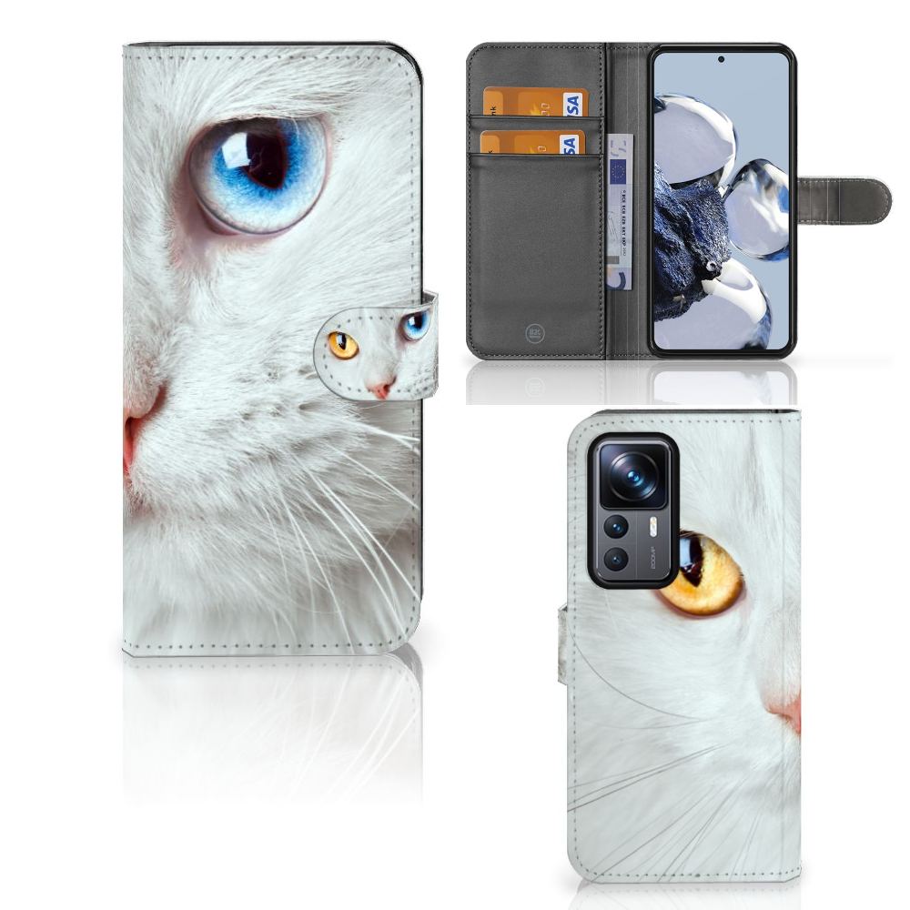 Xiaomi 12T | 12T Pro Telefoonhoesje met Pasjes Witte Kat