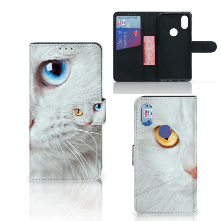 Xiaomi Mi Mix 2s Telefoonhoesje met Pasjes Witte Kat