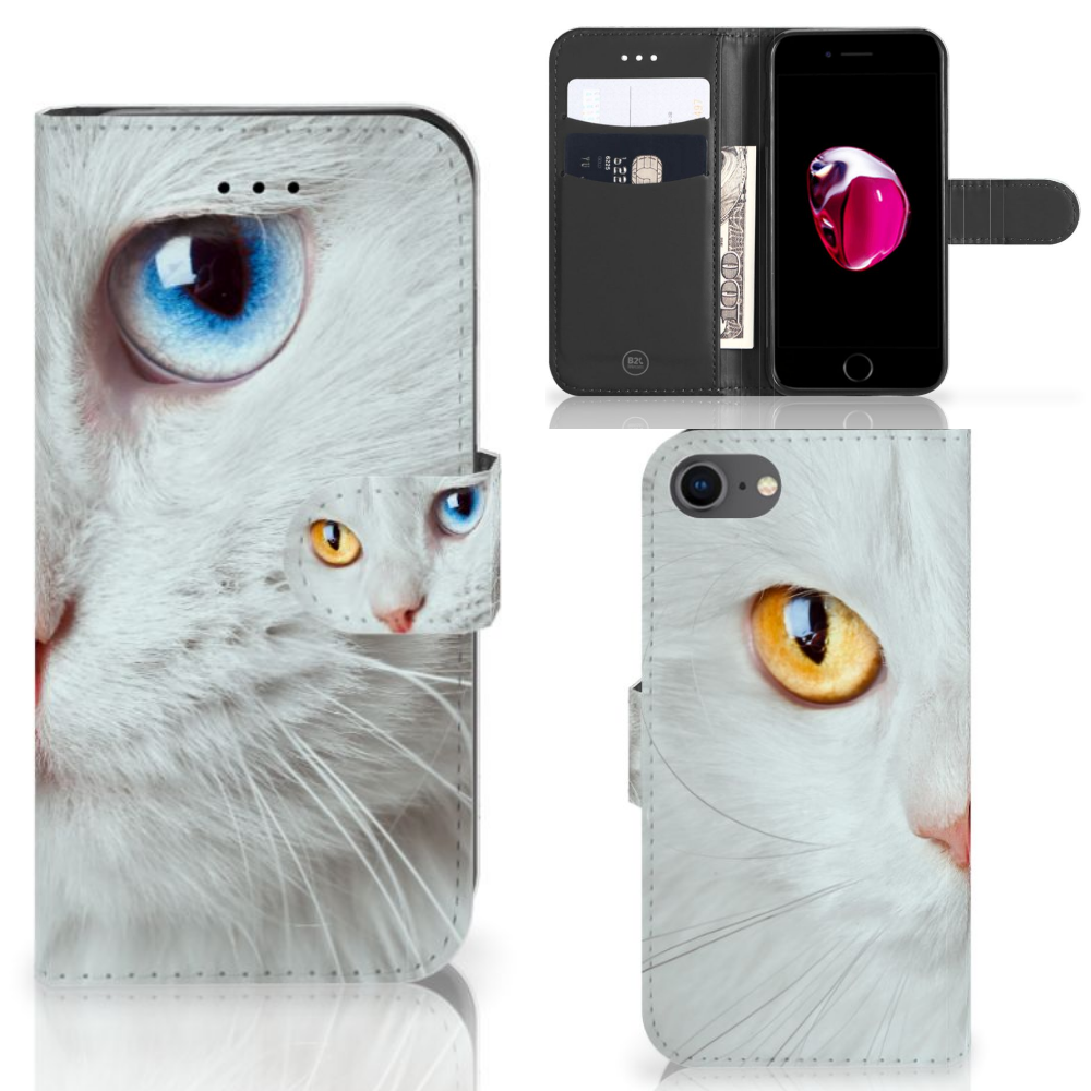 iPhone 7 | 8 | SE (2020) | SE (2022) Telefoonhoesje met Pasjes Witte Kat