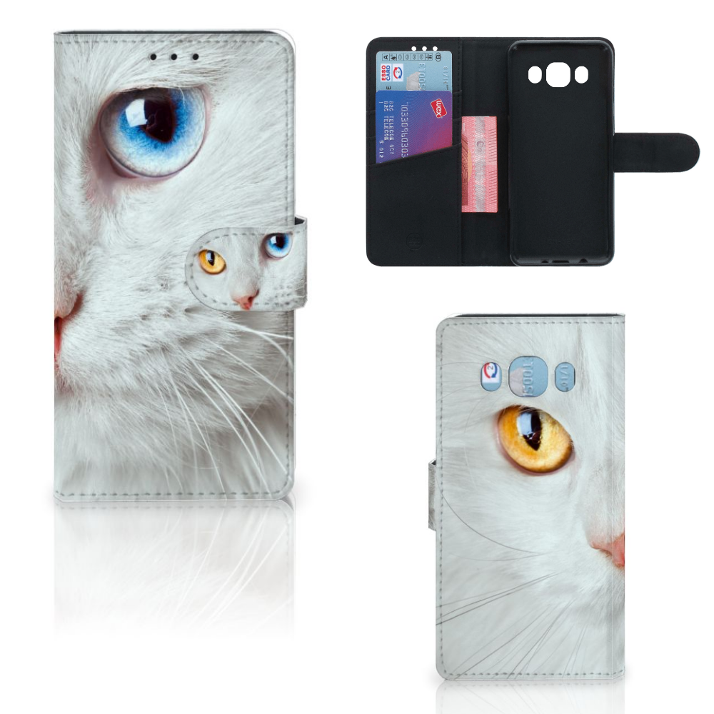 Samsung Galaxy J5 2016 Telefoonhoesje met Pasjes Witte Kat