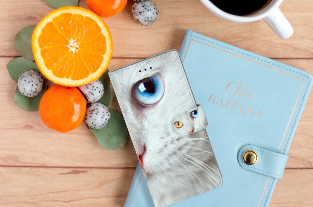 Samsung Galaxy Note 8 Telefoonhoesje met Pasjes Witte Kat