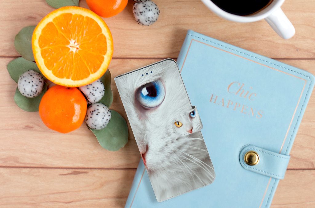Samsung Galaxy S8 Telefoonhoesje met Pasjes Witte Kat