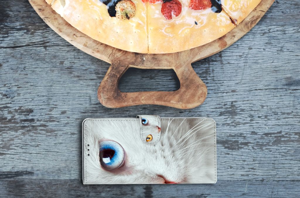 OnePlus 9 Pro Telefoonhoesje met Pasjes Witte Kat