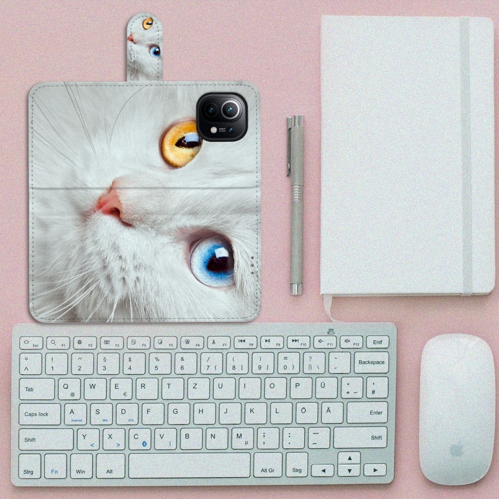 Xiaomi Mi 11 Telefoonhoesje met Pasjes Witte Kat