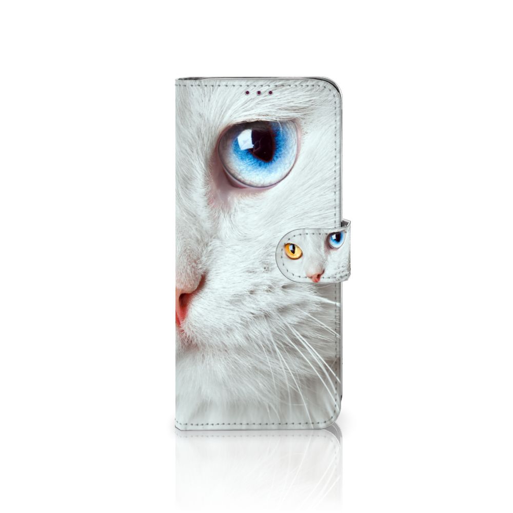Motorola One Action Telefoonhoesje met Pasjes Witte Kat