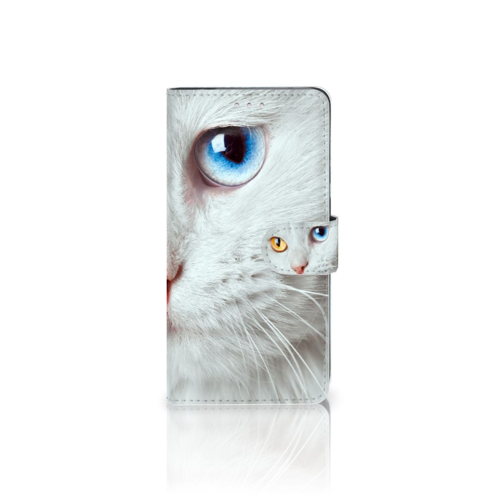 Huawei Y7 (2019) Telefoonhoesje met Pasjes Witte Kat
