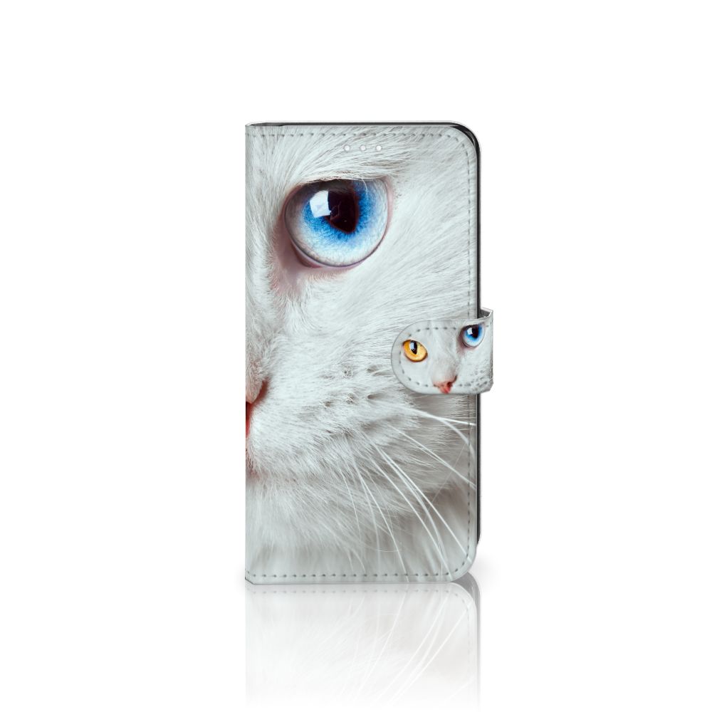 Samsung Galaxy S21 FE Telefoonhoesje met Pasjes Witte Kat