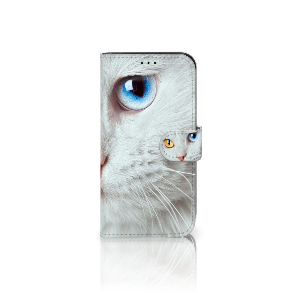 Apple iPhone 13 Telefoonhoesje met Pasjes Witte Kat