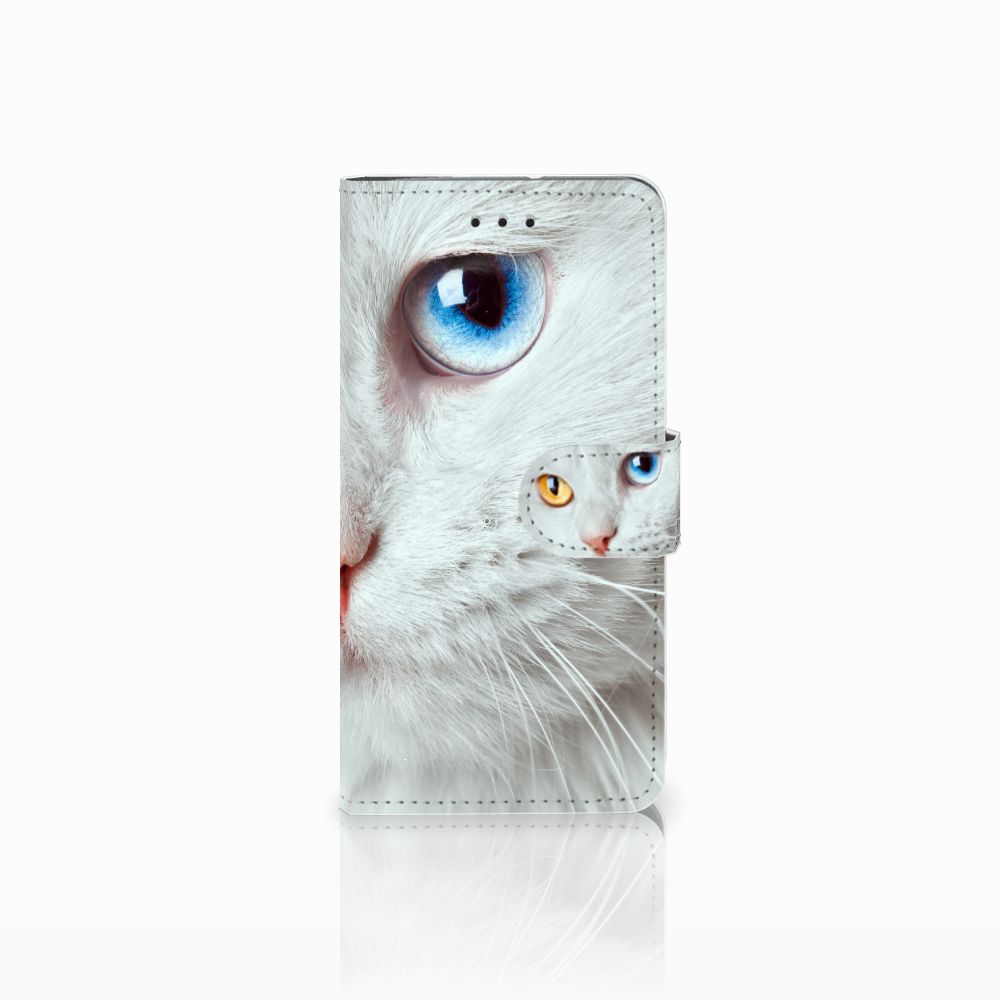 Motorola Moto G7 Play Telefoonhoesje met Pasjes Witte Kat