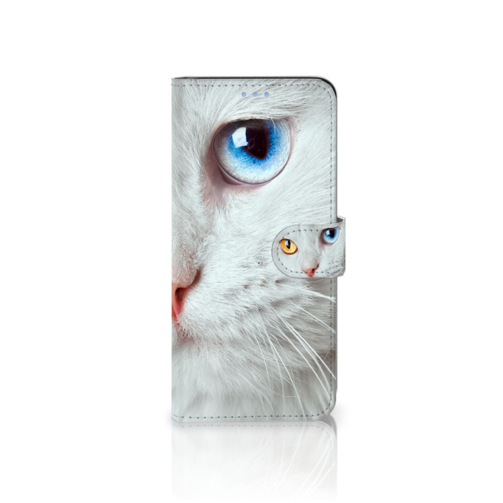 OPPO A73 5G Telefoonhoesje met Pasjes Witte Kat