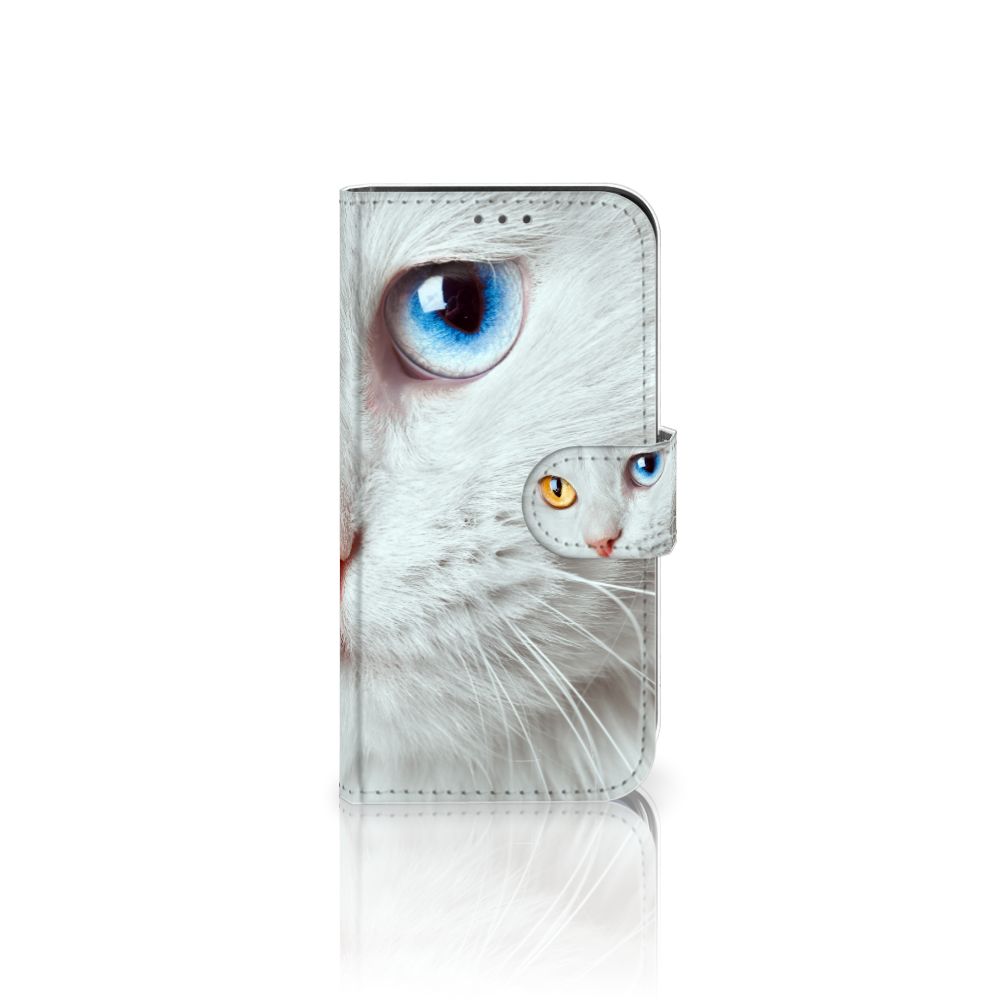 Apple iPhone 12 Mini Telefoonhoesje met Pasjes Witte Kat