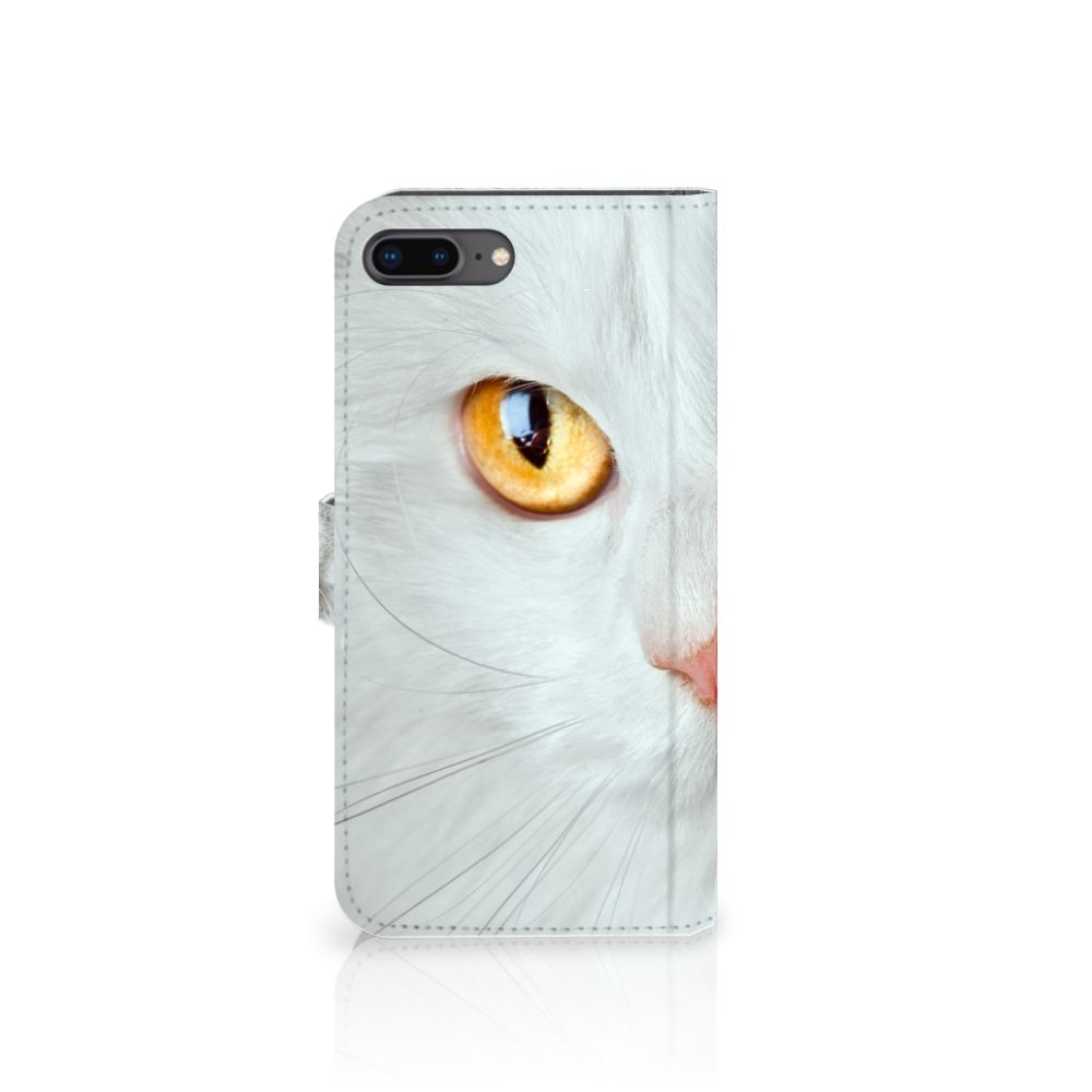 Apple iPhone 7 Plus | 8 Plus Telefoonhoesje met Pasjes Witte Kat