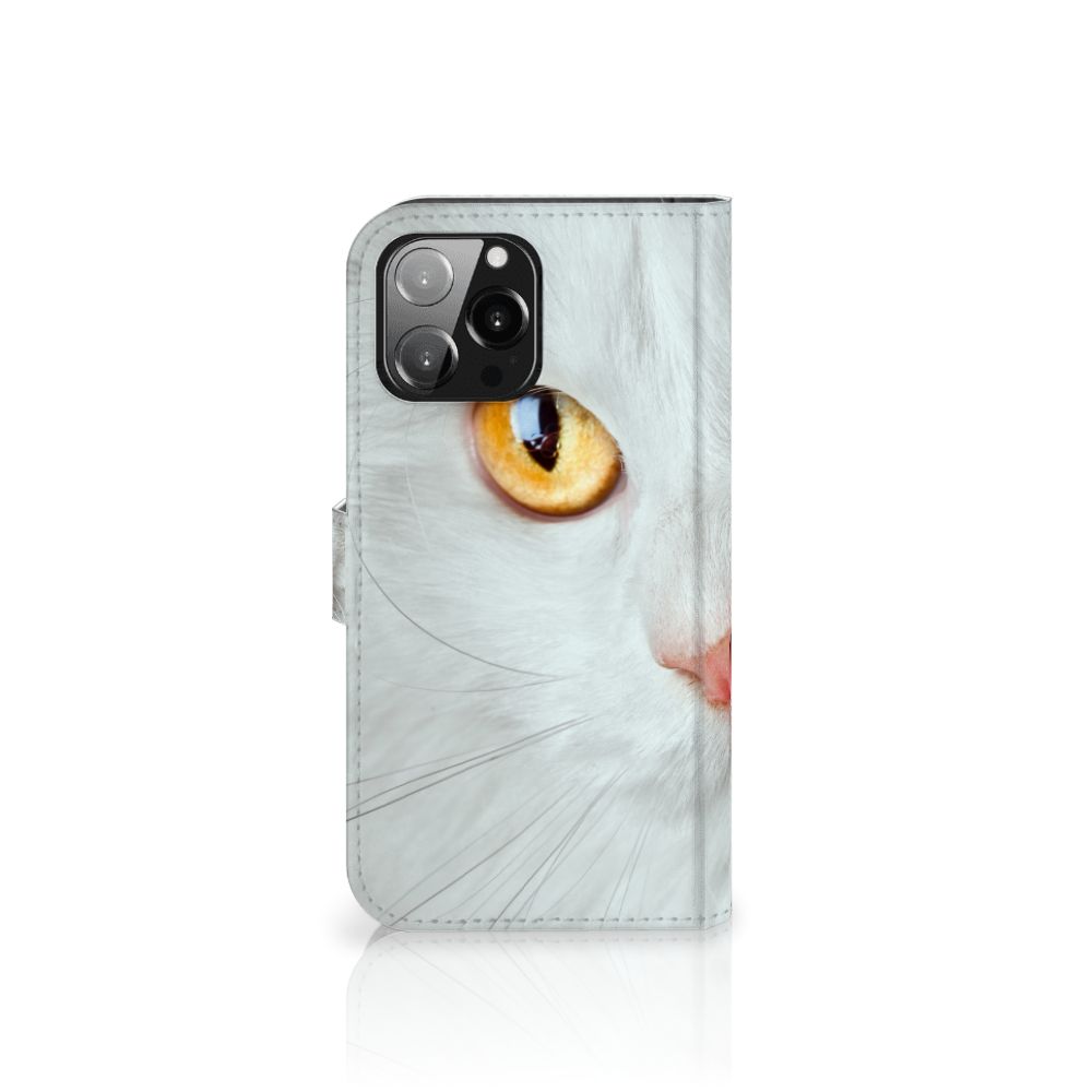 iPhone 13 Pro Max Telefoonhoesje met Pasjes Witte Kat