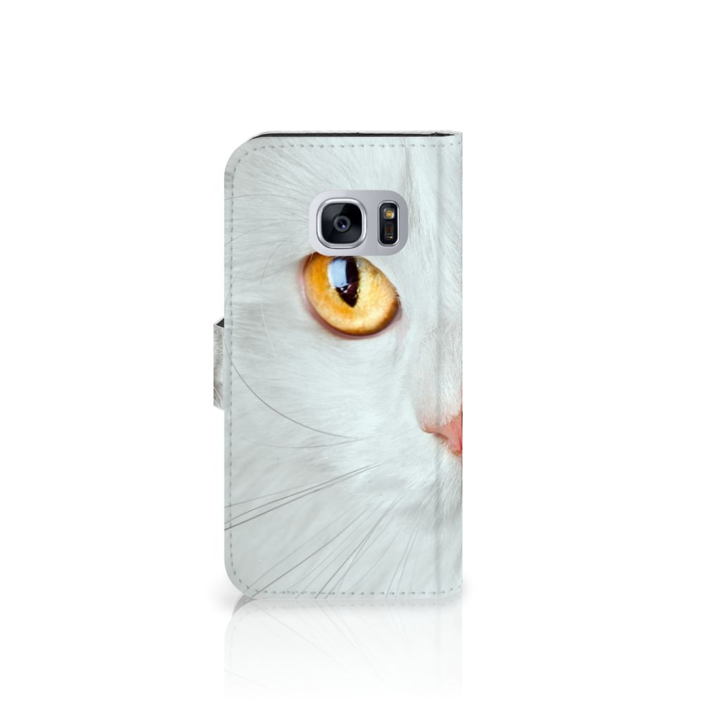 Samsung Galaxy S7 Telefoonhoesje met Pasjes Witte Kat