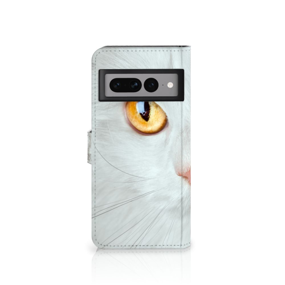 Google Pixel 7 Pro Telefoonhoesje met Pasjes Witte Kat