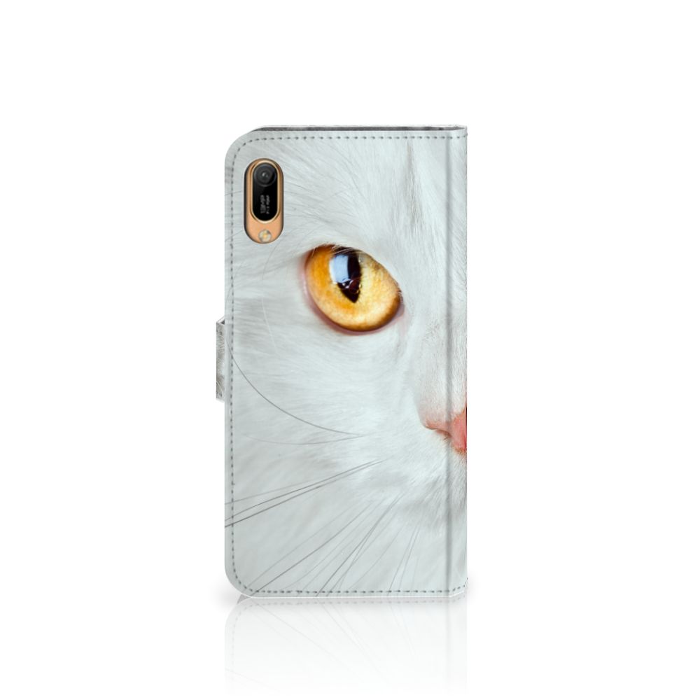 Huawei Y6 (2019) Telefoonhoesje met Pasjes Witte Kat