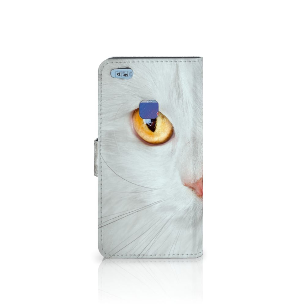 Huawei P10 Lite Telefoonhoesje met Pasjes Witte Kat