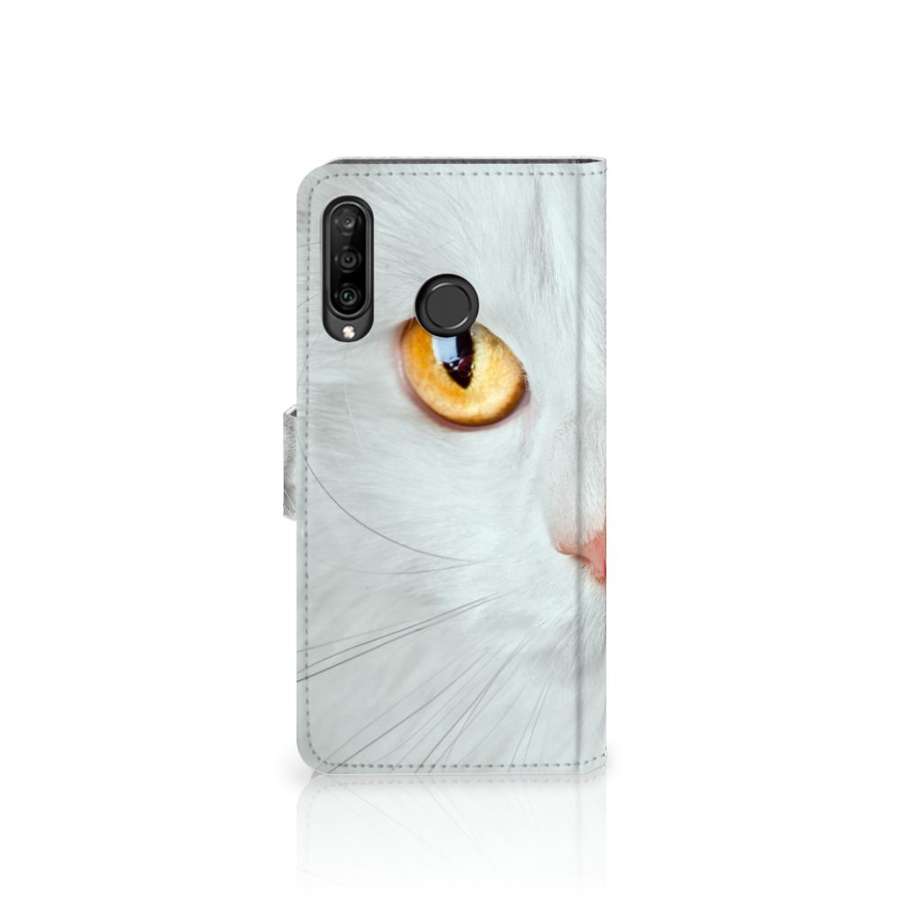 Huawei P30 Lite (2020) Telefoonhoesje met Pasjes Witte Kat