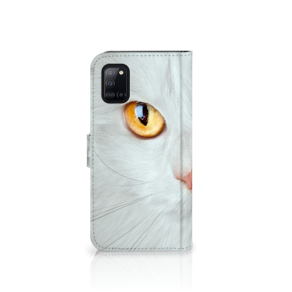 Samsung Galaxy A31 Telefoonhoesje met Pasjes Witte Kat