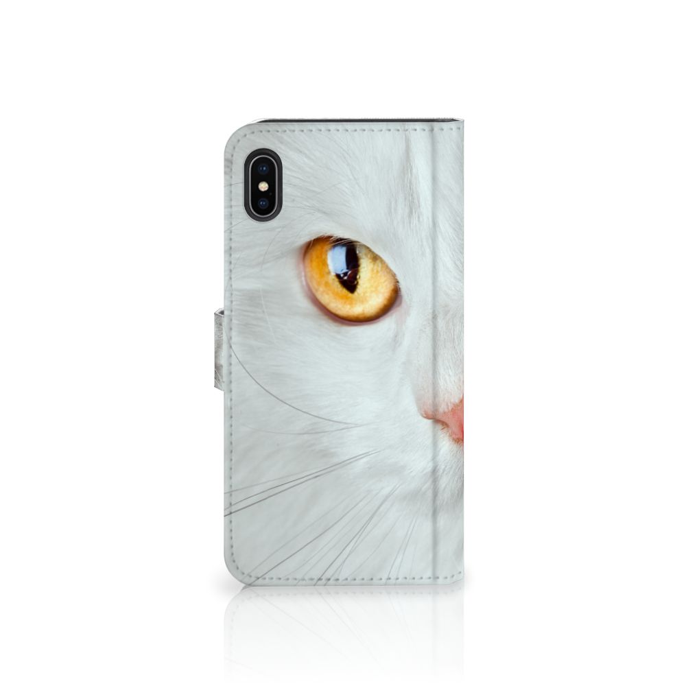 Apple iPhone Xs Max Telefoonhoesje met Pasjes Witte Kat
