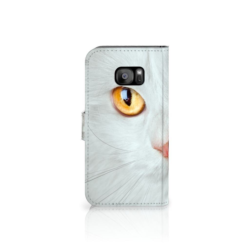 Samsung Galaxy S7 Edge Telefoonhoesje met Pasjes Witte Kat