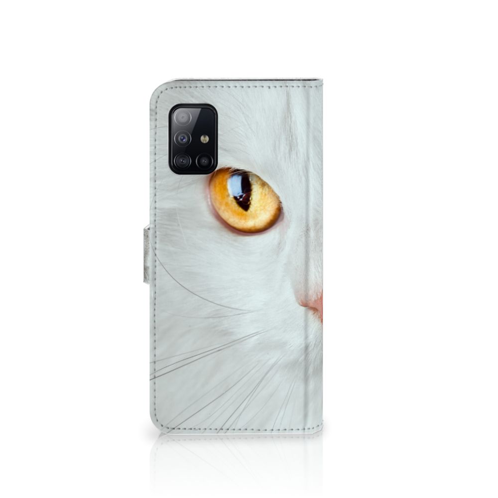 Samsung Galaxy A71 Telefoonhoesje met Pasjes Witte Kat