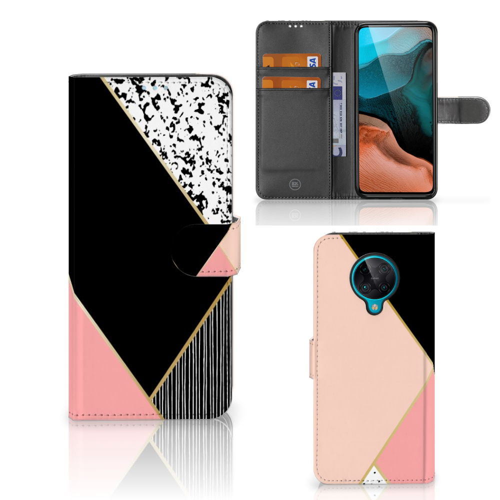 Xiaomi Poco F2 Pro Book Case Zwart Roze Vormen