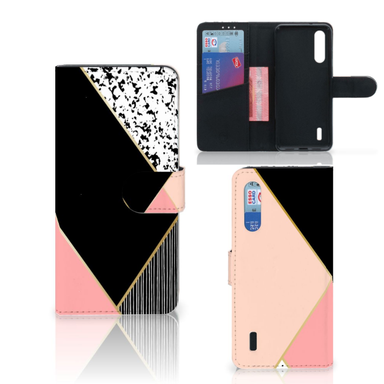 Xiaomi Mi 9 Lite Book Case Zwart Roze Vormen