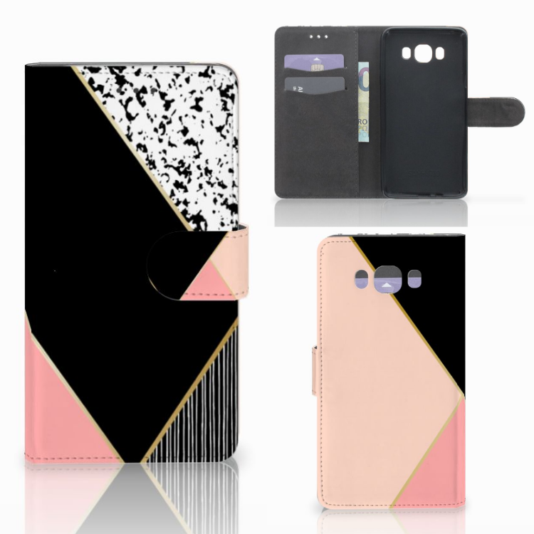 Samsung Galaxy J7 2016 Book Case Zwart Roze Vormen