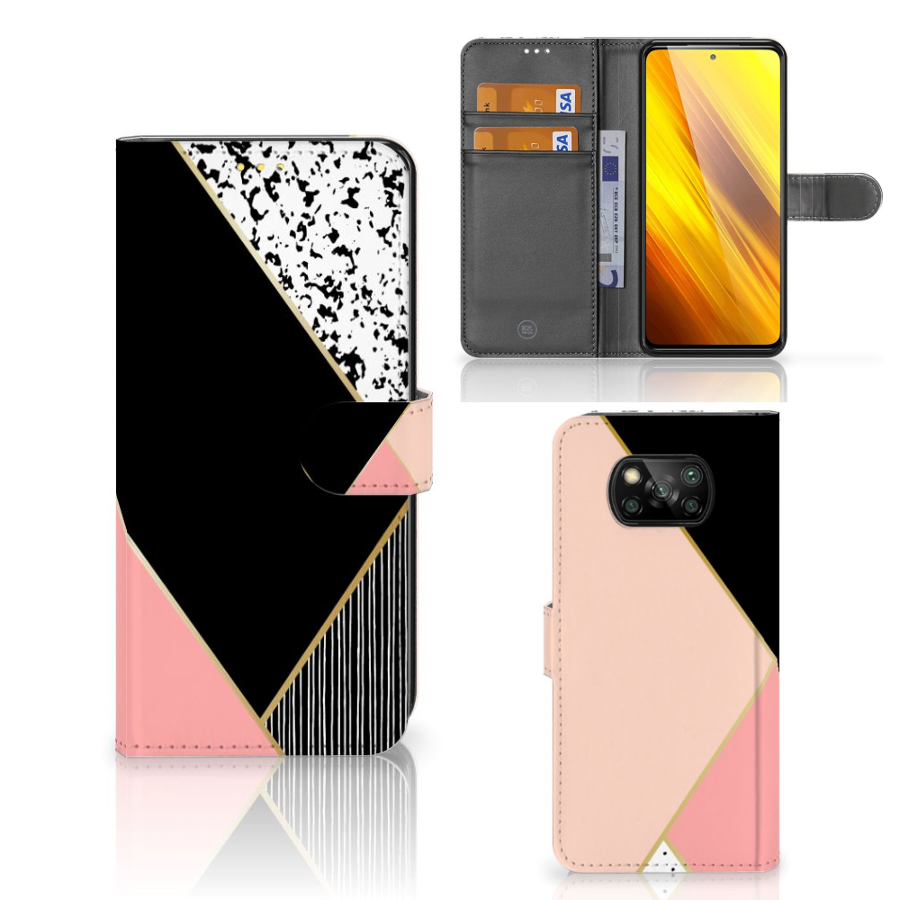 Xiaomi Poco X3 | Poco X3 Pro Book Case Zwart Roze Vormen