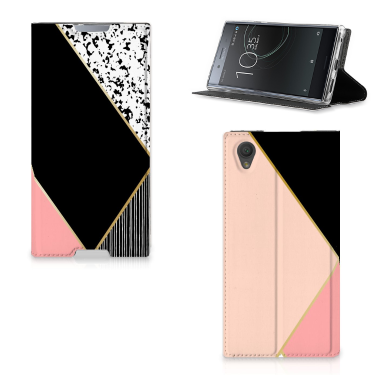 Sony Xperia L1 Uniek Standcase Hoesje Black Pink Shapes