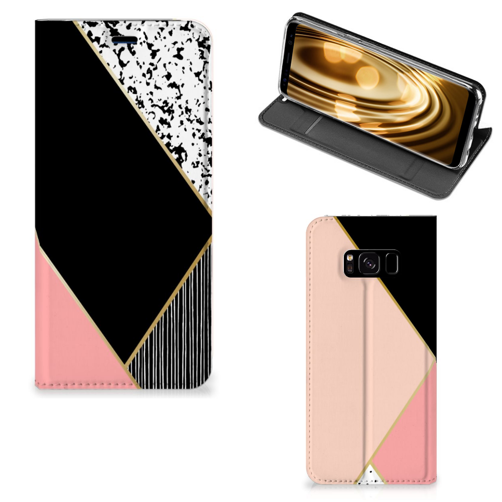 Samsung Galaxy S8 Uniek Standcase Hoesje Black Pink Shapes