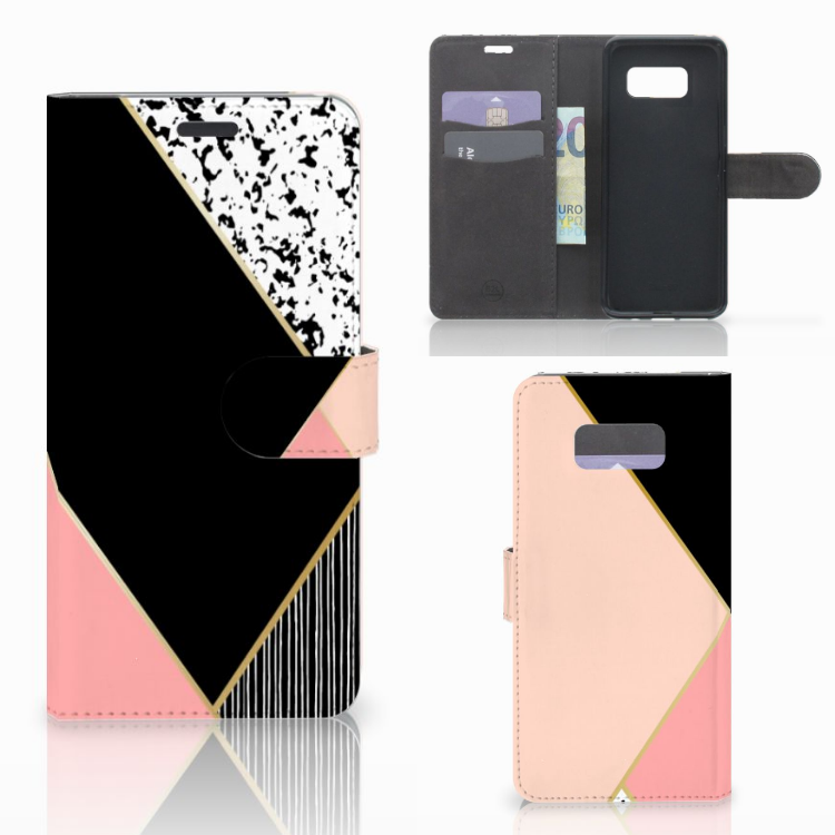 Galaxy S8 Plus Uniek Boekhoesje Black Pink Shapes