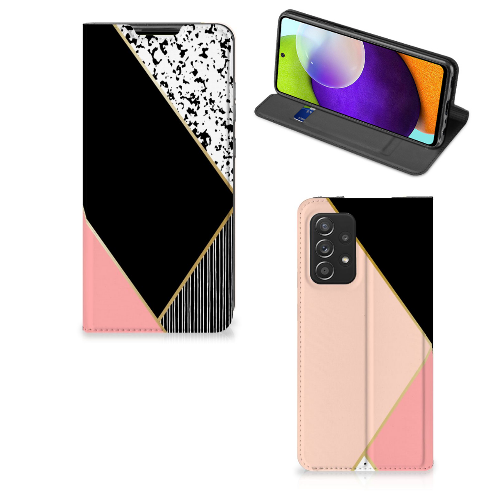 Samsung Galaxy A52 Stand Case Zwart Roze Vormen
