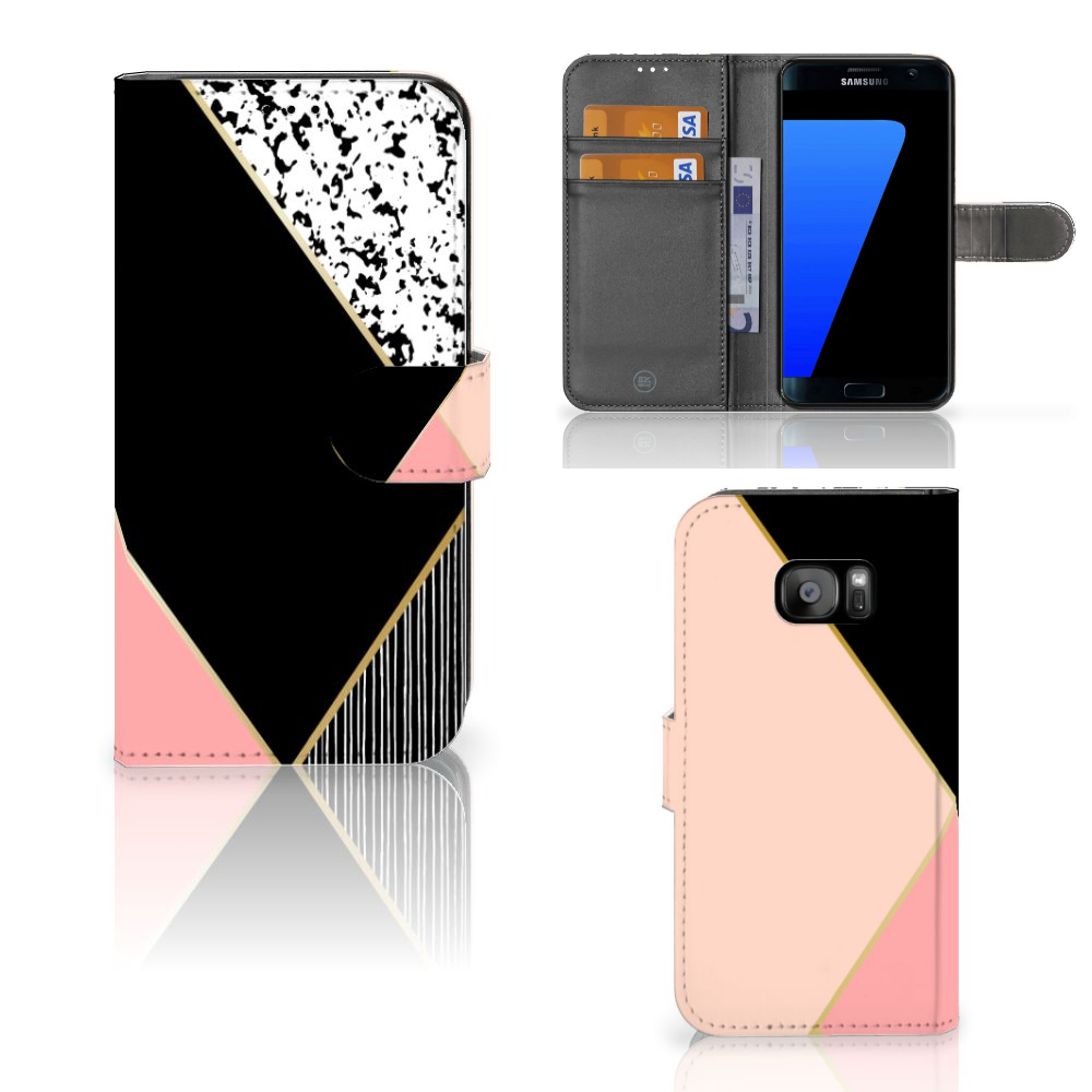 Samsung Galaxy S7 Edge Uniek Boekhoesje Black Pink Shapes