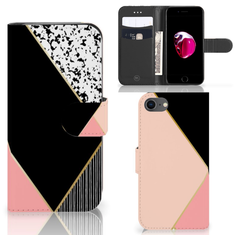 Apple iPhone 7 | 8 Uniek Boekhoesje Black Pink Shapes