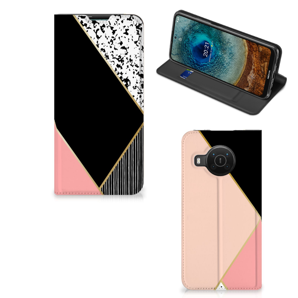 Nokia X20 | X10 Stand Case Zwart Roze Vormen