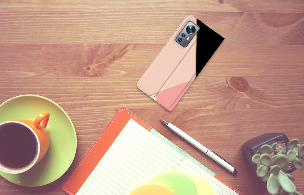 Xiaomi 12 | 12X Stand Case Zwart Roze Vormen