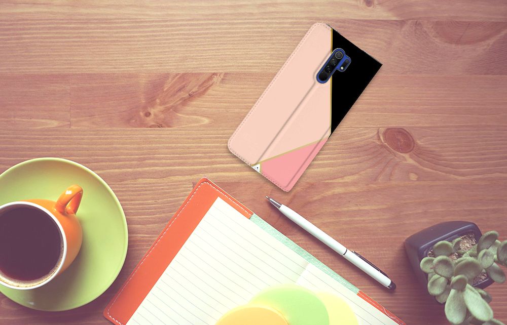 Xiaomi Redmi 9 Stand Case Zwart Roze Vormen