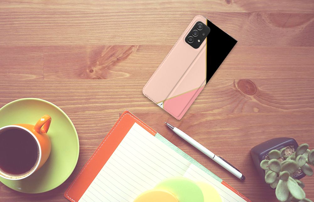 Samsung Galaxy A52 Stand Case Zwart Roze Vormen