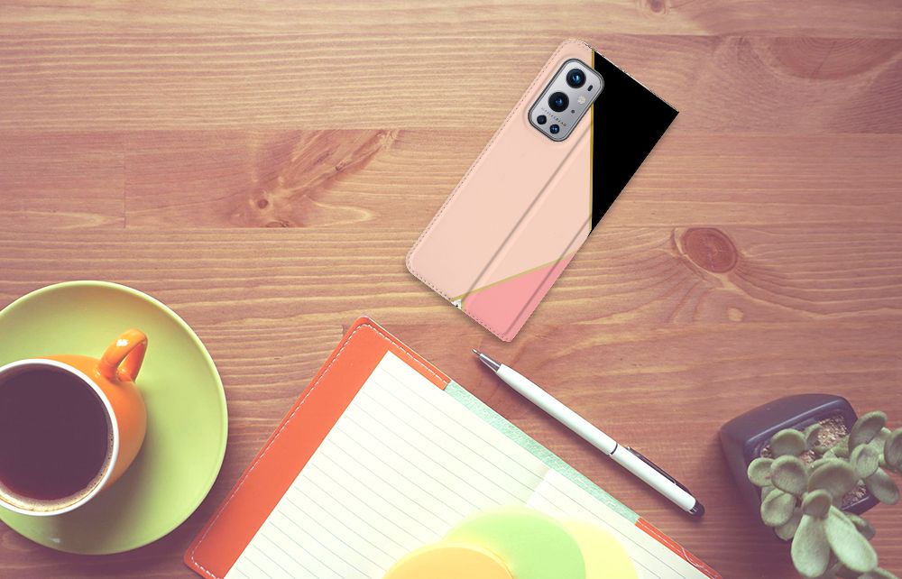 OnePlus 9 Pro Stand Case Zwart Roze Vormen
