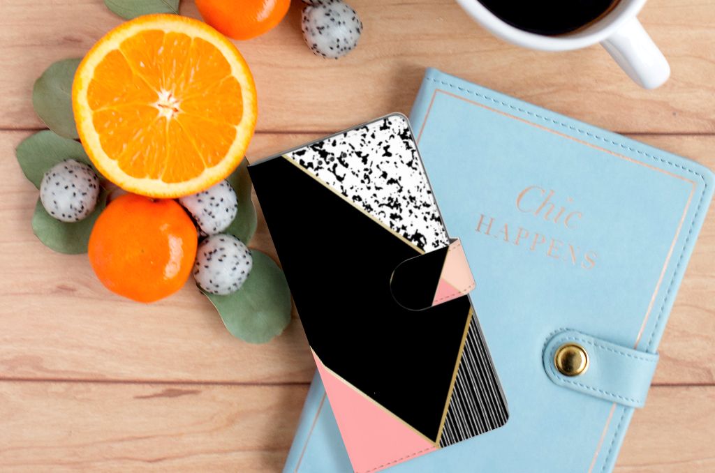 Samsung Galaxy Note 8 Book Case Zwart Roze Vormen
