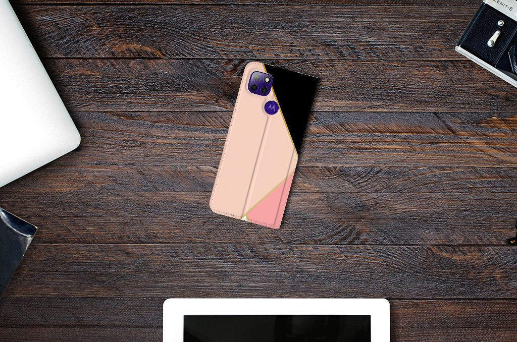 Motorola Moto G9 Power Stand Case Zwart Roze Vormen