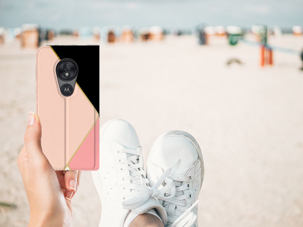 Motorola Moto G7 Play Stand Case Zwart Roze Vormen