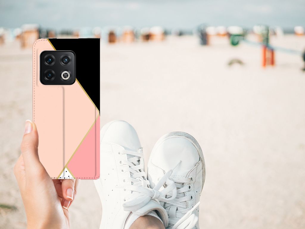 OnePlus 10 Pro Stand Case Zwart Roze Vormen